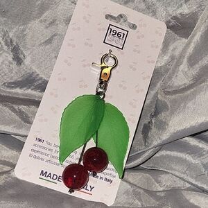 Cherry Leaf Keychain Charm in Green and Red 1961 Made In Italy  Ta
